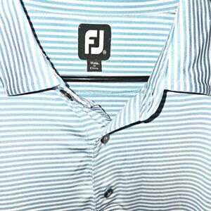 FJ FootJoy Golf Polo Shirt Mens Large Blue White Striped Short Sleeve